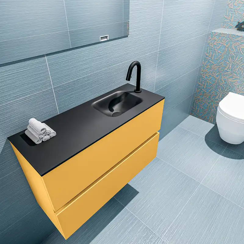 Tijdelijk Beschikbaar Mondiaz Ada 80cm toiletmeubel ocher met wastafel urban rechts 1 kraangat