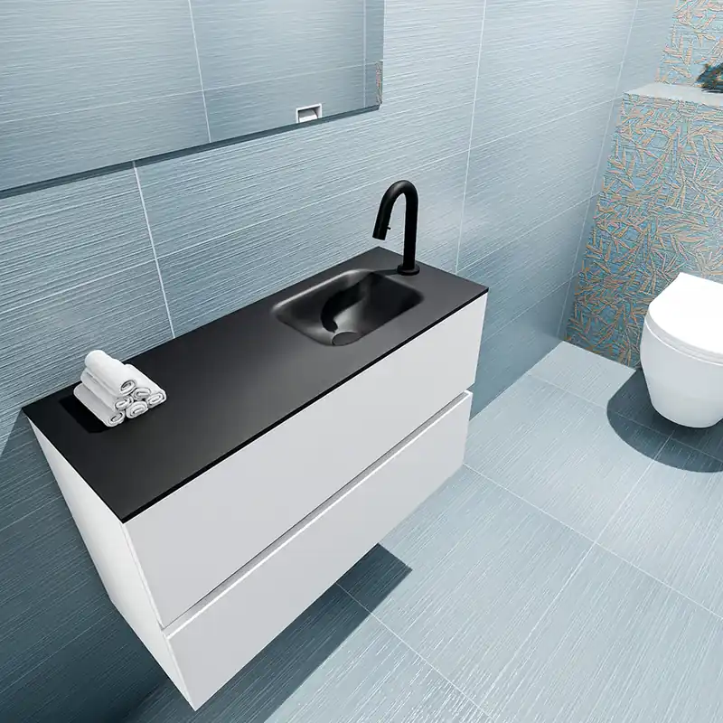 Hete Deal Mondiaz Ada 80cm toiletmeubel talc met wastafel urban rechts 1 kraangat
