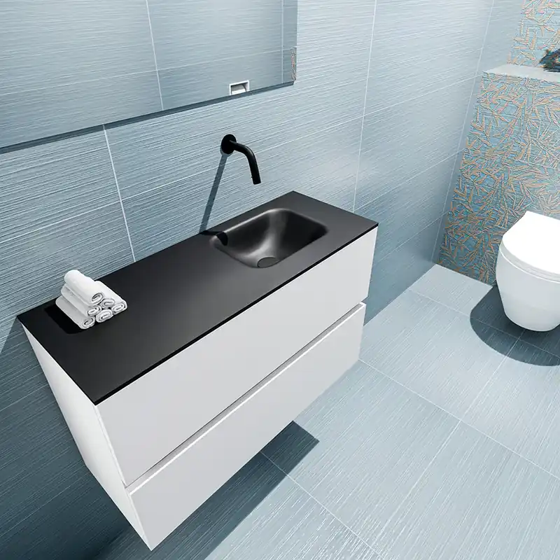 Fabrieksprijs Mondiaz Ada 80cm toiletmeubel talc met wastafel urban rechts zonder kraangat