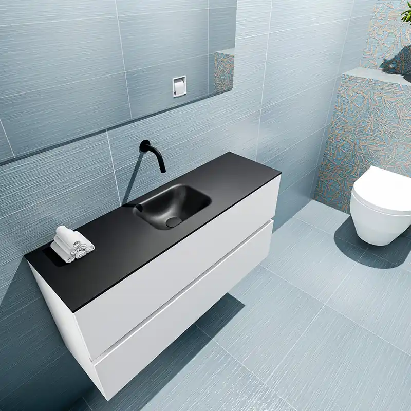 Budget Mondiaz Ada 100cm toiletmeubel talc met wastafel urban midden zonder kraangat