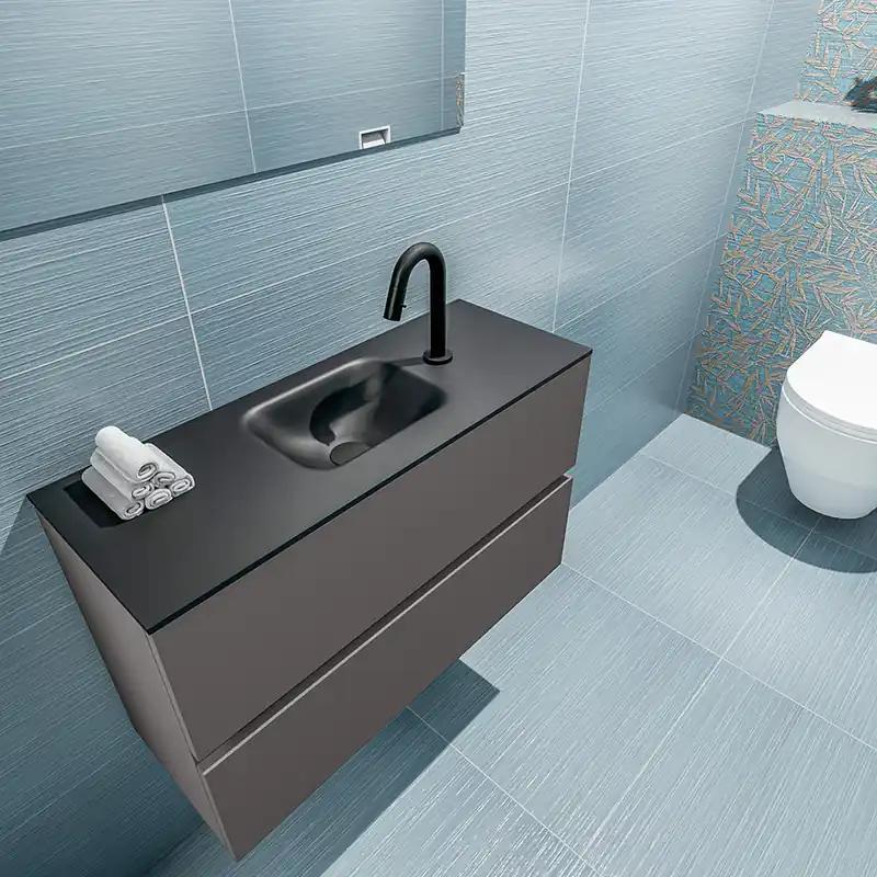Beperkte Voorraad Mondiaz Ada 80cm toiletmeubel dark grey met wastafel urban midden 1 kraangat