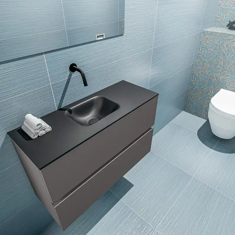 Korting Mondiaz Ada 80cm toiletmeubel dark grey met wastafel urban midden zonder kraangat