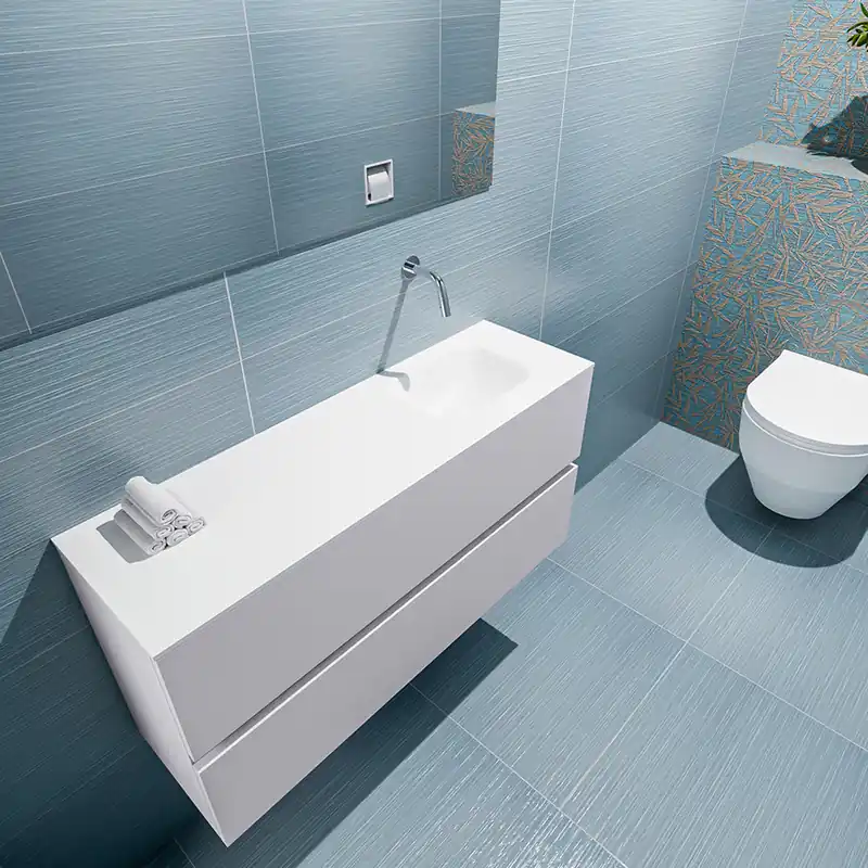 Rechtstreeks Van De Fabrikant Mondiaz Ada 100cm toiletmeubel cale met wastafel talc rechts zonder kraangat