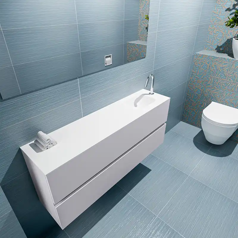 Lage Prijs Mondiaz Ada 120cm toiletmeubel cale met wastafel talc rechts 1 kraangat