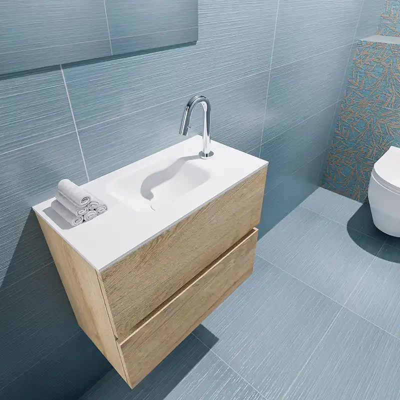 Betrouwbaar Mondiaz Ada 60cm toiletmeubel washed oak met wastafel talc midden 1 kraangat