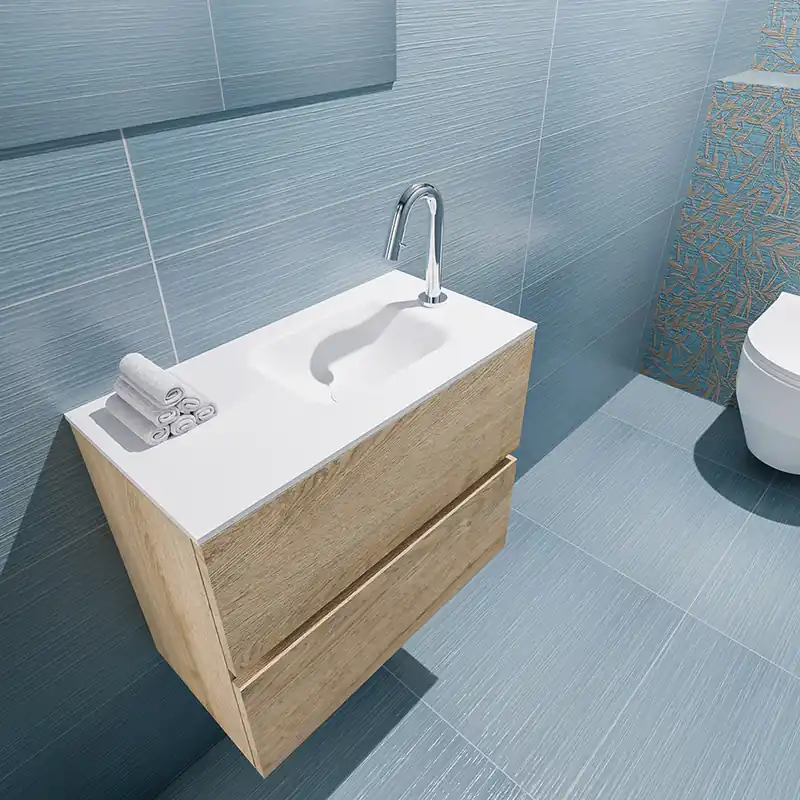 Beperkte Voorraad Mondiaz Ada 60cm toiletmeubel washed oak met wastafel talc rechts 1 kraangat