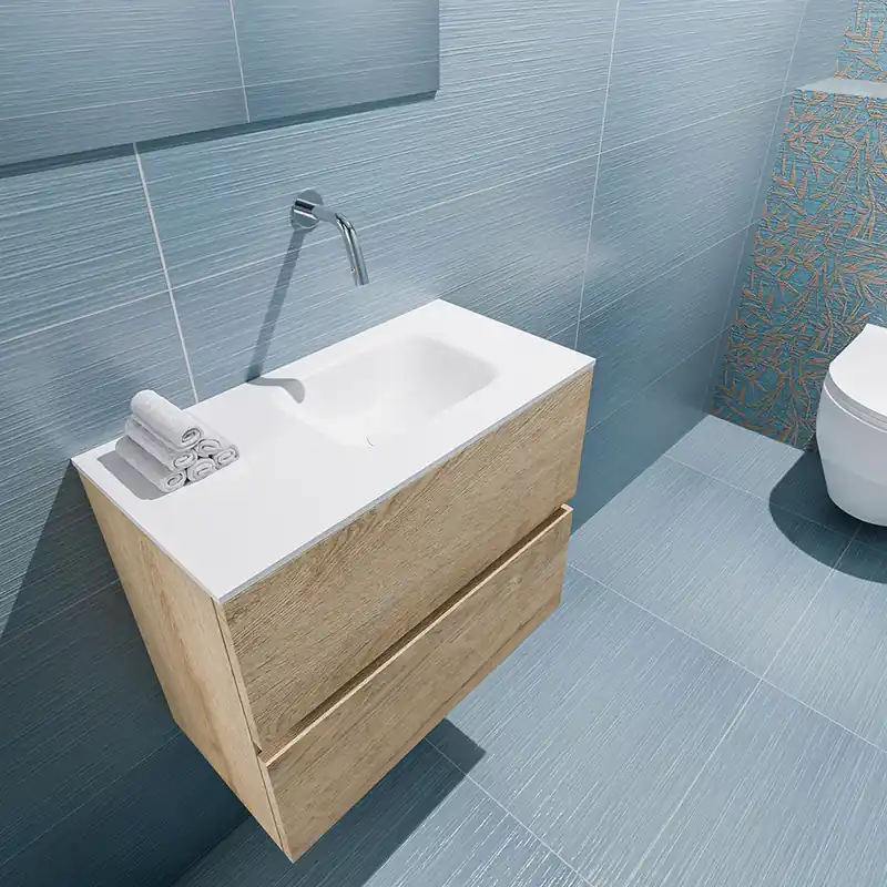 Direct Verzonden Mondiaz Ada 60cm toiletmeubel washed oak met wastafel talc rechts zonder kraangat