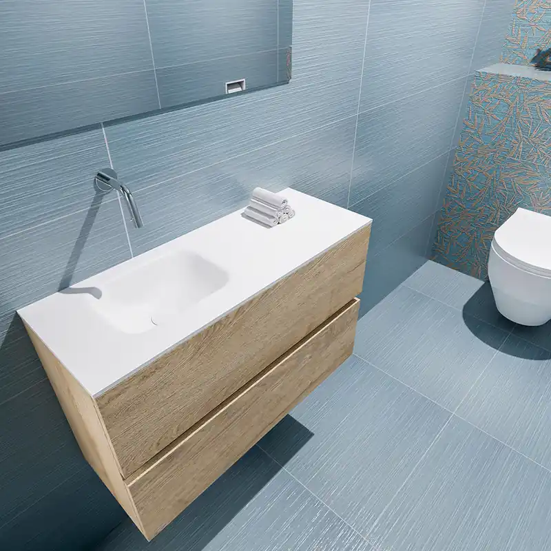 Alleen Vandaag Mondiaz Ada 80cm toiletmeubel washed oak met wastafel talc links zonder kraangat