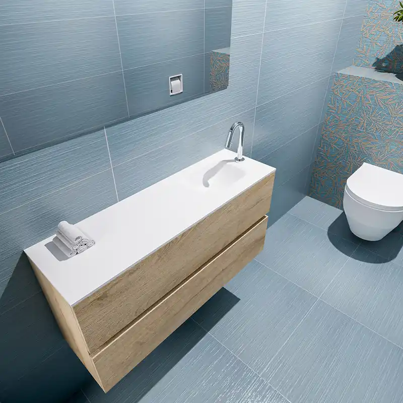 Topkwaliteit Mondiaz Ada 100cm toiletmeubel washed oak met wastafel talc rechts 1 kraangat
