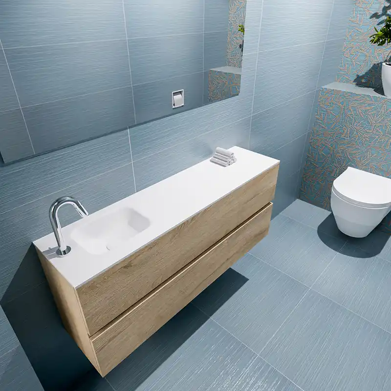 Wereldwijde Verzending Mondiaz Ada 120cm toiletmeubel washed oak met wastafel talc links 1 kraangat