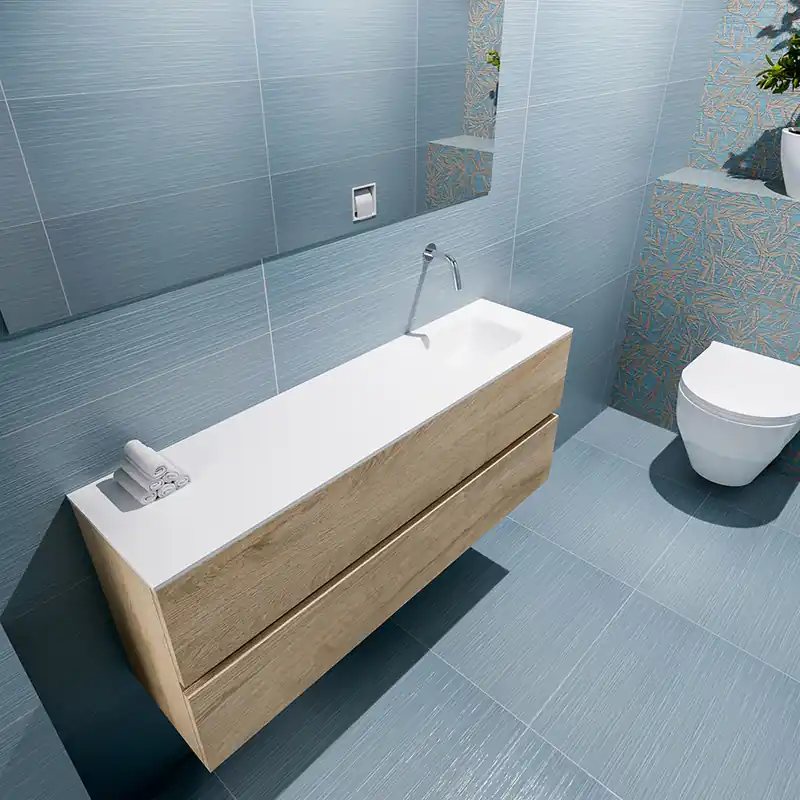 Snelle Levering Mondiaz Ada 120cm toiletmeubel washed oak met wastafel talc rechts zonder kraangat