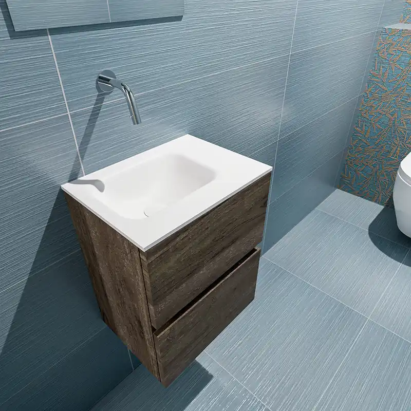 Flitsaanbieding Mondiaz Ada 40cm toiletmeubel dark brown met wastafel talc links zonder kraangat
