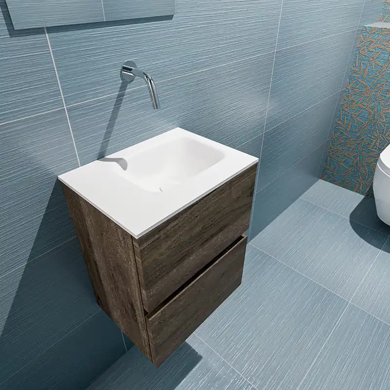 Op = Op Mondiaz Ada 40cm toiletmeubel dark brown met wastafel talc rechts zonder kraangat