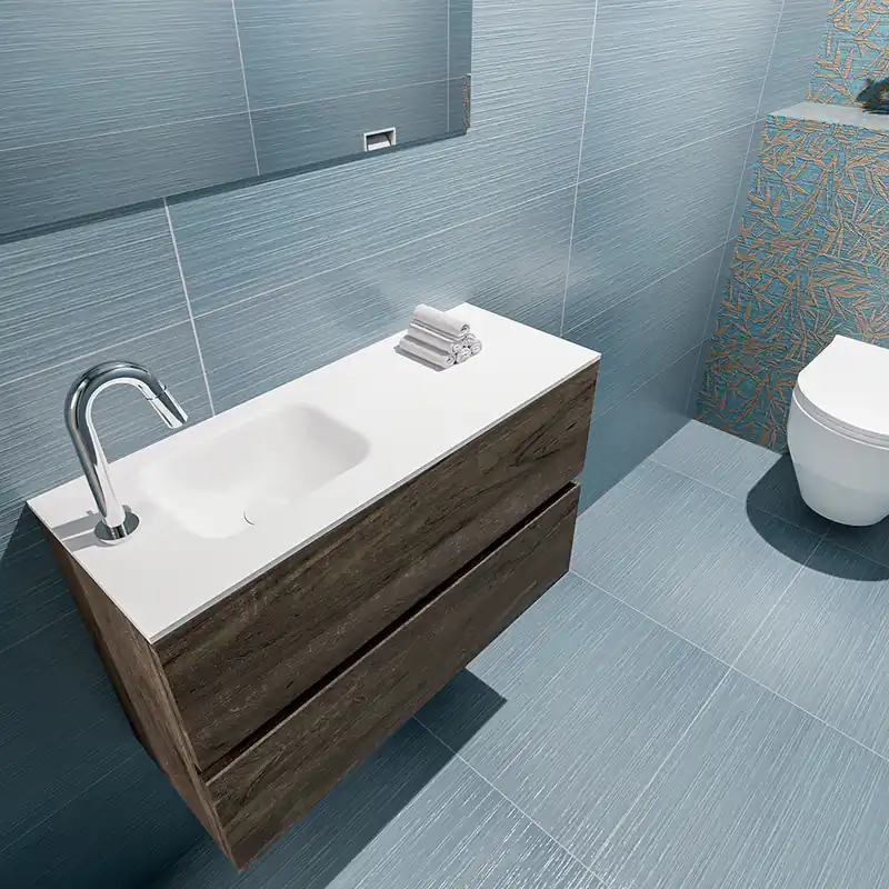 Beperkt Aanbod Mondiaz Ada 80cm toiletmeubel dark brown met wastafel talc links 1 kraangat