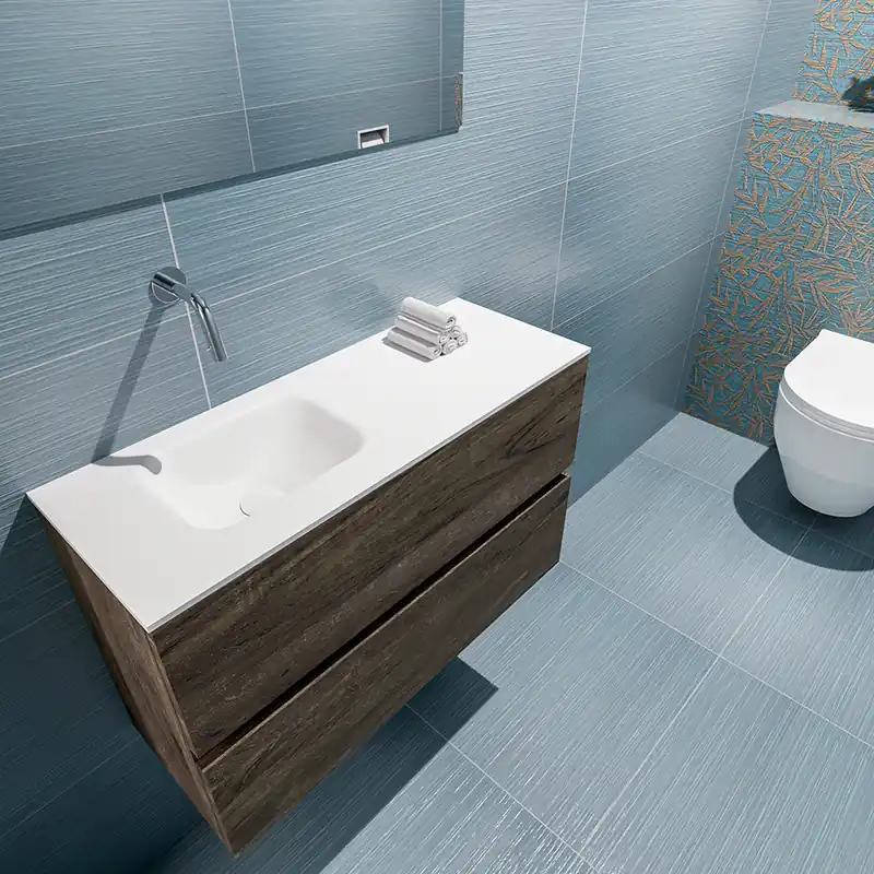 Hoge Kwaliteit Mondiaz Ada 80cm toiletmeubel dark brown met wastafel talc links zonder kraangat