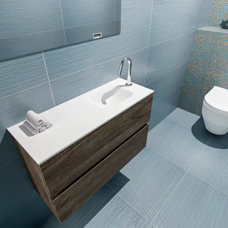 Aanbieding Mondiaz Ada 80cm toiletmeubel dark brown met wastafel talc rechts 1 kraangat