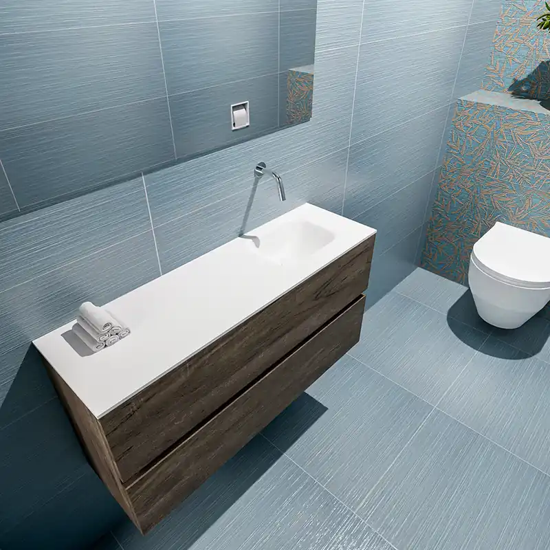 Hoge Kwaliteit Mondiaz Ada 100cm toiletmeubel dark brown met wastafel talc rechts zonder kraangat