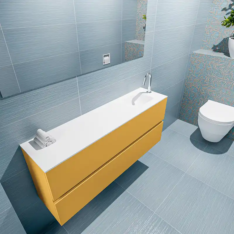 Direct Verzonden Mondiaz Ada 120cm toiletmeubel ocher met wastafel talc rechts 1 kraangat