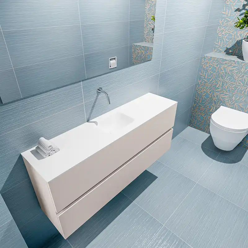 Laatste Kans Mondiaz Ada 120cm toiletmeubel linen met wastafel talc midden zonder kraangat