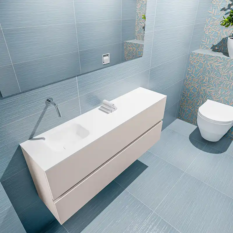 Goedkoop Mondiaz Ada 120cm toiletmeubel linen met wastafel talc links zonder kraangat
