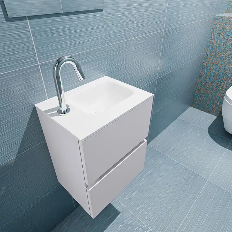 Topkwaliteit Mondiaz Ada 40cm toiletmeubel cale met wastafel talc rechts 1 kraangat