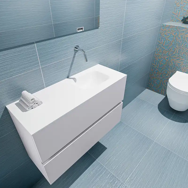 Laatste Versie Mondiaz Ada 80cm toiletmeubel cale met wastafel talc rechts zonder kraangat