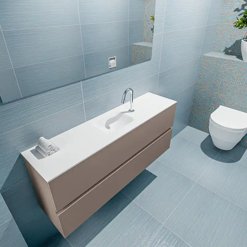 Professioneel Mondiaz Ada 120cm toiletmeubel smoke met wastafel talc midden 1 kraangat