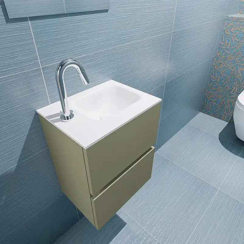 Actieprijs Mondiaz Ada 40cm toiletmeubel army met wastafel talc rechts 1 kraangat