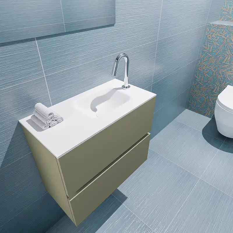 In De Mode Mondiaz Ada 60cm toiletmeubel army met wastafel talc rechts 1 kraangat