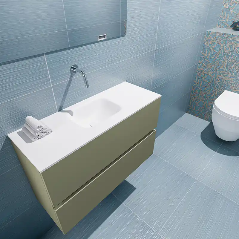 Tijdelijk Beschikbaar Mondiaz Ada 80cm toiletmeubel army met wastafel talc midden zonder kraangat