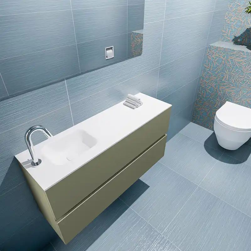 Hoge Kwaliteit Mondiaz Ada 100cm toiletmeubel army met wastafel talc links 1 kraangat