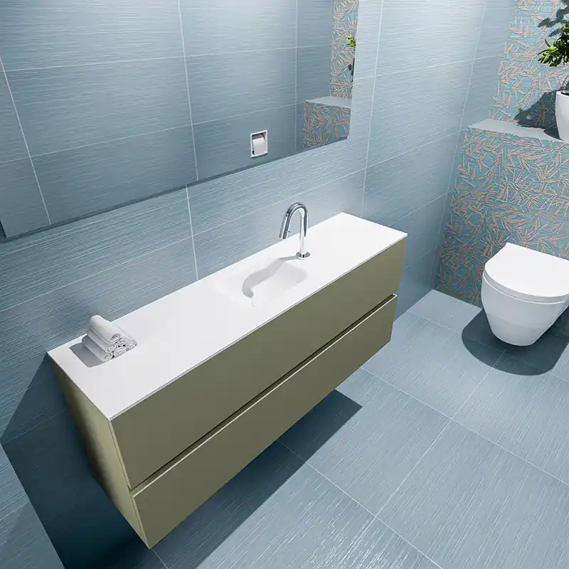 Flitsaanbieding Mondiaz Ada 120cm toiletmeubel army met wastafel talc midden 1 kraangat
