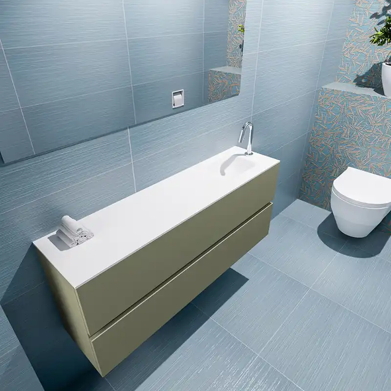 Fabrieksprijs Mondiaz Ada 120cm toiletmeubel army met wastafel talc rechts 1 kraangat