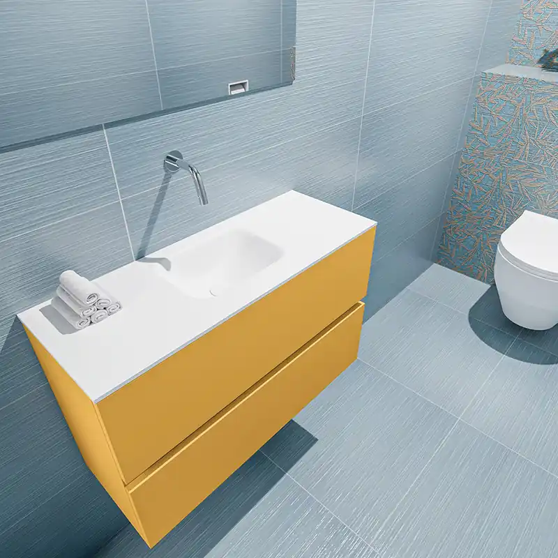 Plaats Bestelling Mondiaz Ada 80cm toiletmeubel ocher met wastafel talc midden zonder kraangat