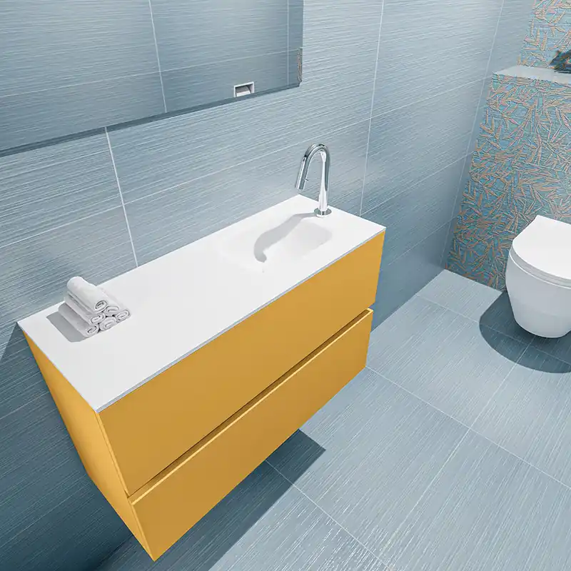 Gereduceerde Prijs Mondiaz Ada 80cm toiletmeubel ocher met wastafel talc rechts 1 kraangat