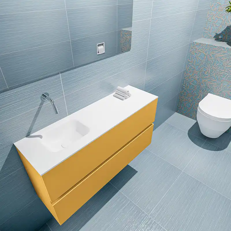 Betaalbaar Mondiaz Ada 100cm toiletmeubel ocher met wastafel talc links zonder kraangat
