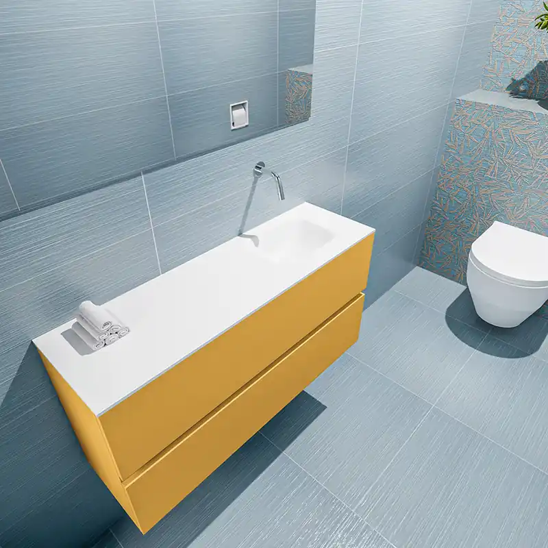 Handgemaakt Mondiaz Ada 100cm toiletmeubel ocher met wastafel talc rechts zonder kraangat