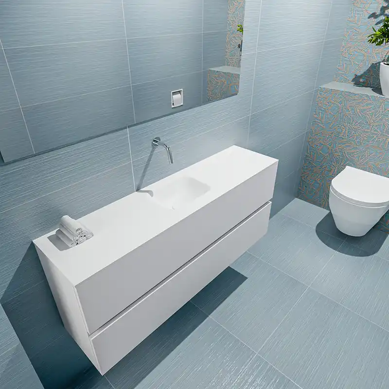 Rechtstreeks Van De Fabrikant Mondiaz Ada 120cm toiletmeubel talc met wastafel talc midden zonder kraangat