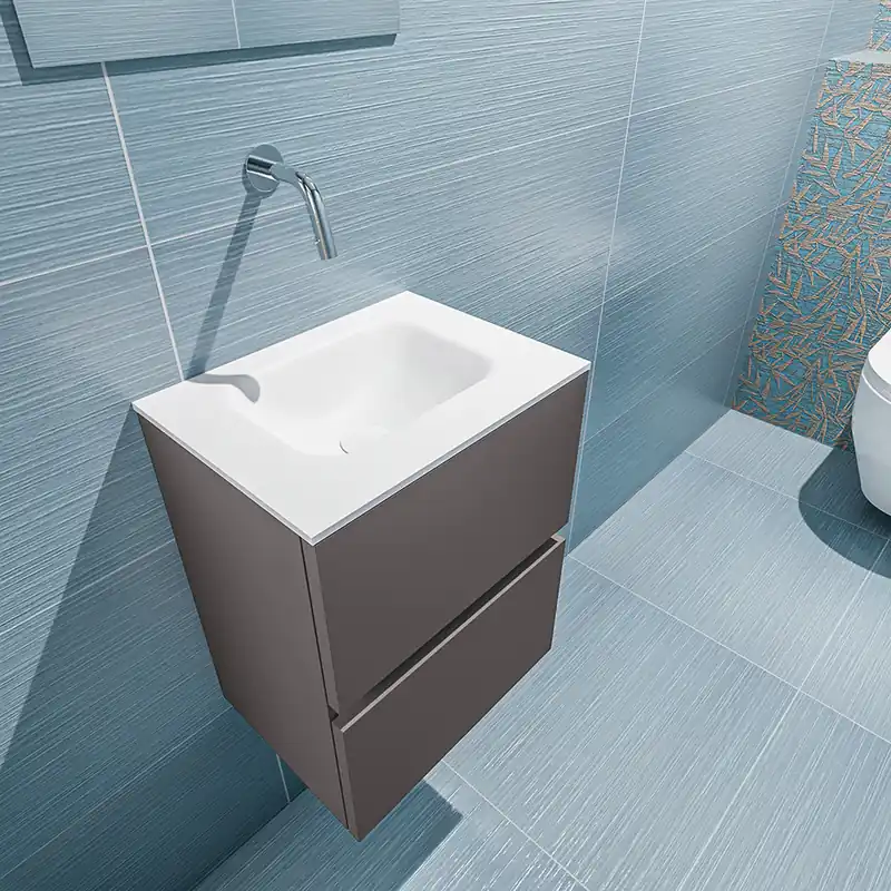 Authentiek Mondiaz Ada 40cm toiletmeubel dark grey met wastafel talc midden zonder kraangat