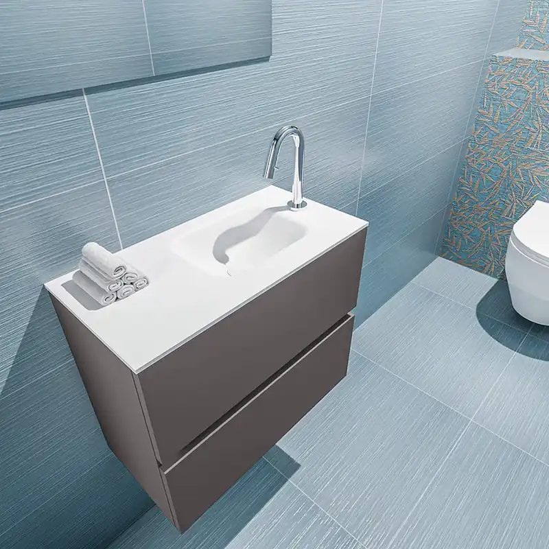 Gereduceerde Prijs Mondiaz Ada 60cm toiletmeubel dark grey met wastafel talc rechts 1 kraangat