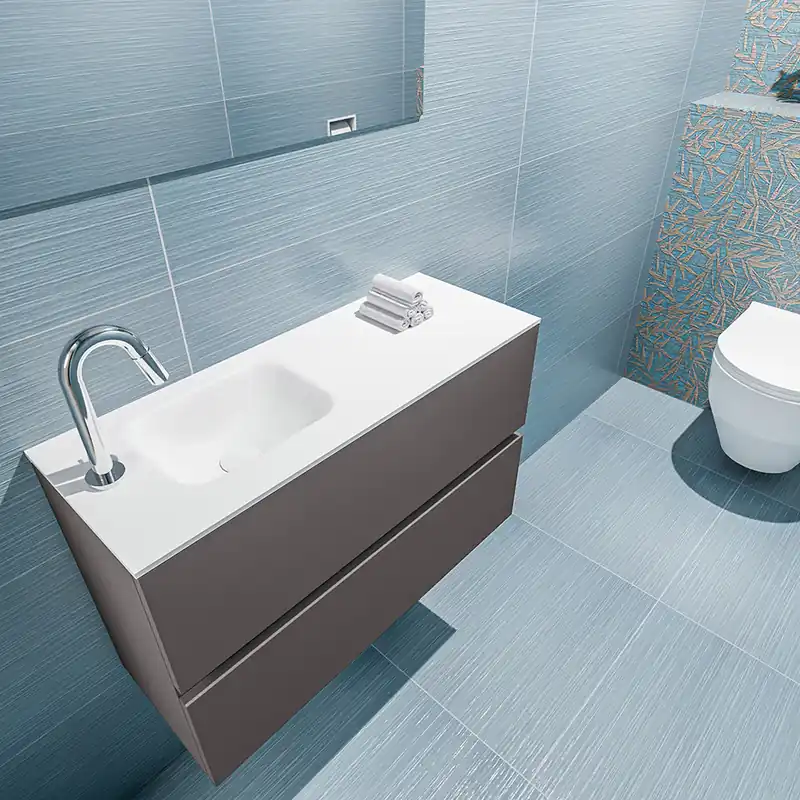 Flitsaanbieding Mondiaz Ada 80cm toiletmeubel dark grey met wastafel talc links 1 kraangat