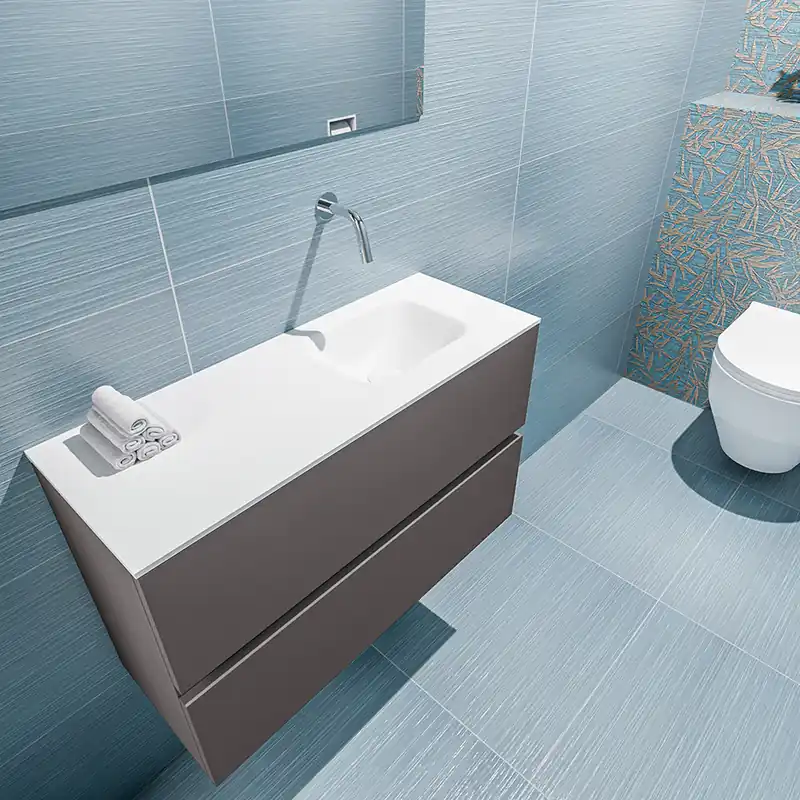 Laatste Kans Mondiaz Ada 80cm toiletmeubel dark grey met wastafel talc rechts zonder kraangat