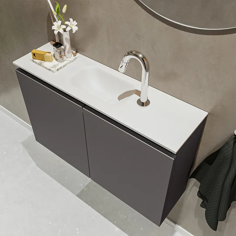 Lage Prijs Mondiaz Ture 80cm toiletmeubel dark grey met wastafel talc midden 1 kraangat