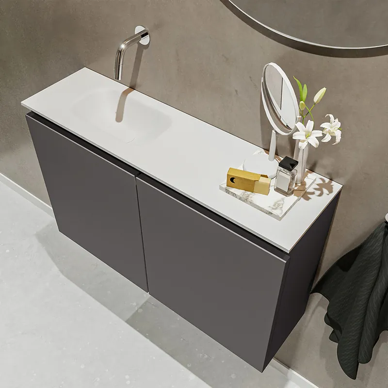 Laatste Versie Mondiaz Ture 80cm toiletmeubel dark grey met wastafel talc links geen kraangat