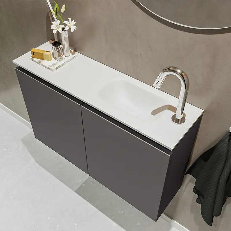 Direct Beschikbaar Mondiaz Ture 80cm toiletmeubel dark grey met wastafel talc rechts 1 kraangat