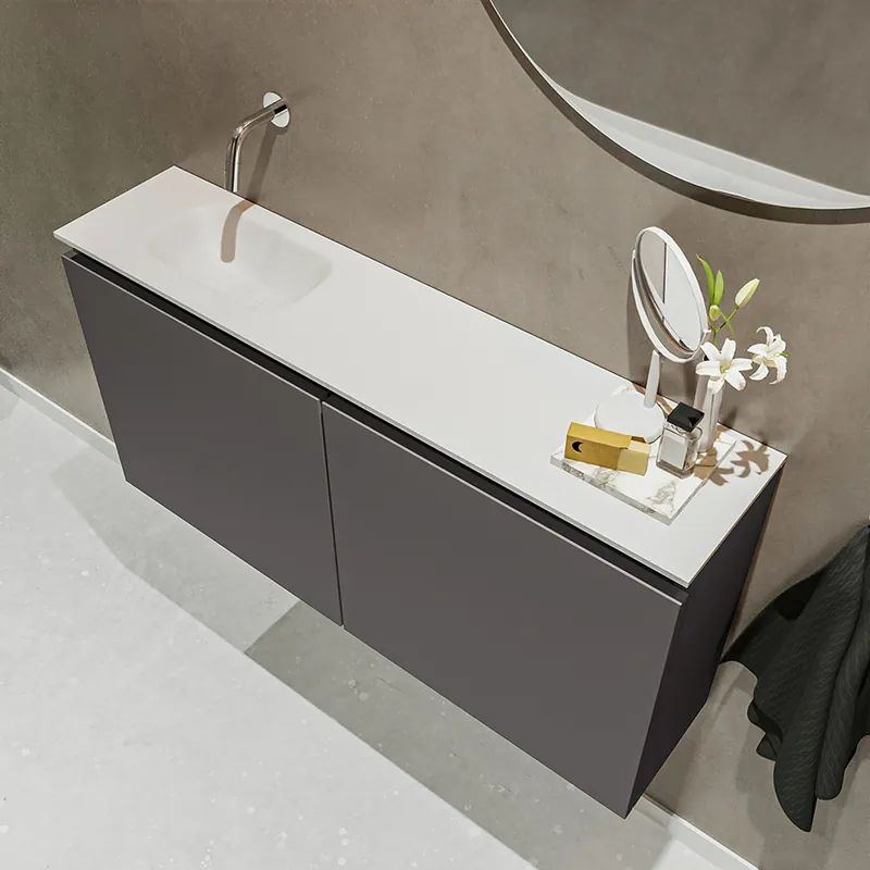 Plaats Bestelling Mondiaz Ture 100cm toiletmeubel dark grey met wastafel talc links geen kraangat