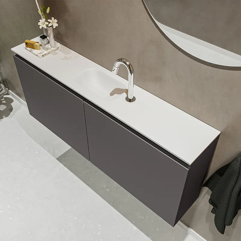 Weekendaanbieding Mondiaz Ture 120cm toiletmeubel dark grey met wastafel talc midden 1 kraangat