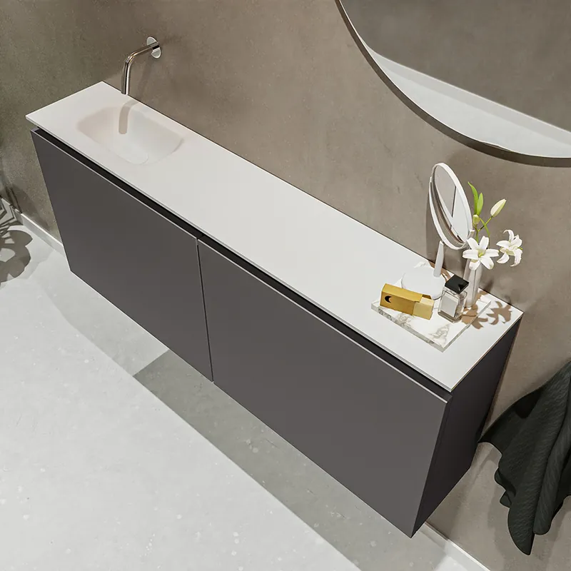 Snelle Levering Mondiaz Ture 120cm toiletmeubel dark grey met wastafel talc links geen kraangat