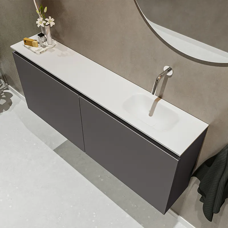 Groothandel Mondiaz Ture 120cm toiletmeubel dark grey met wastafel talc rechts geen kraangat