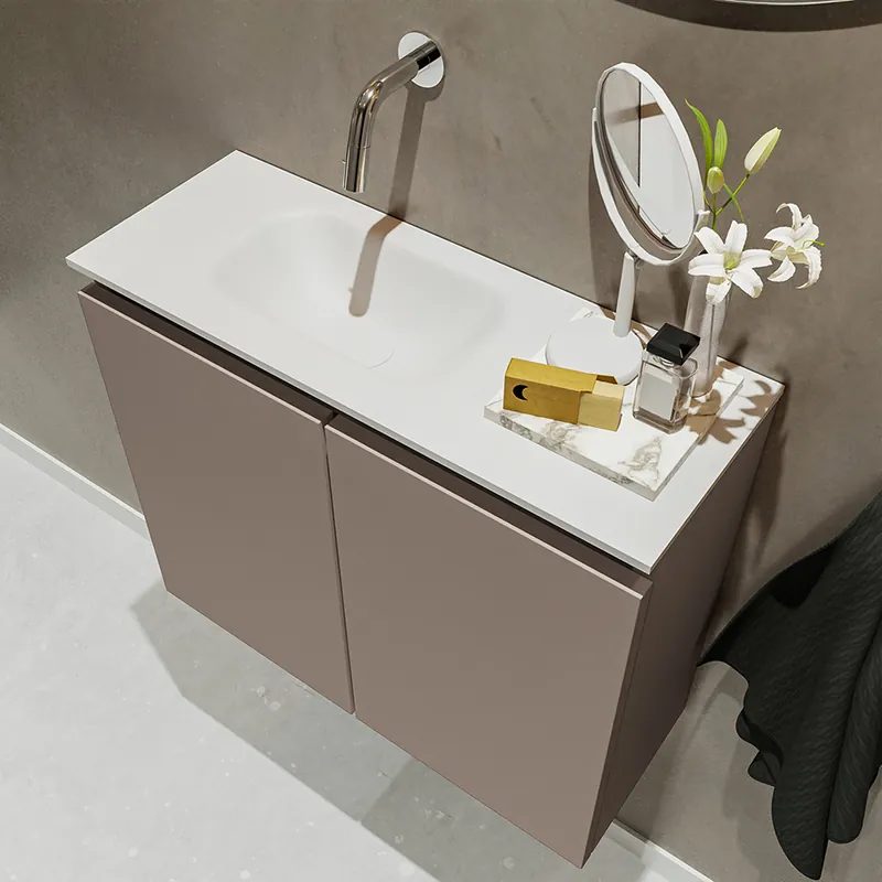 Finale Uitverkoop Mondiaz Ture 60cm toiletmeubel smoke met wastafel talc links geen kraangat